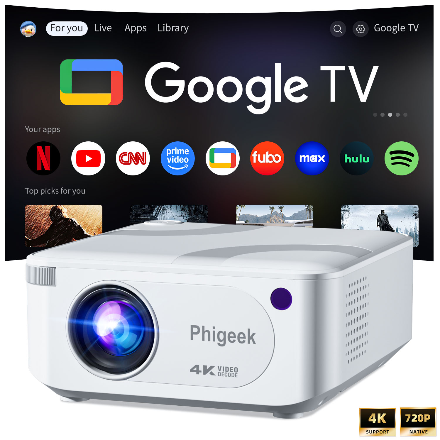 Home Cinema App - Mini Projector 300 ANSI Android11 Dual