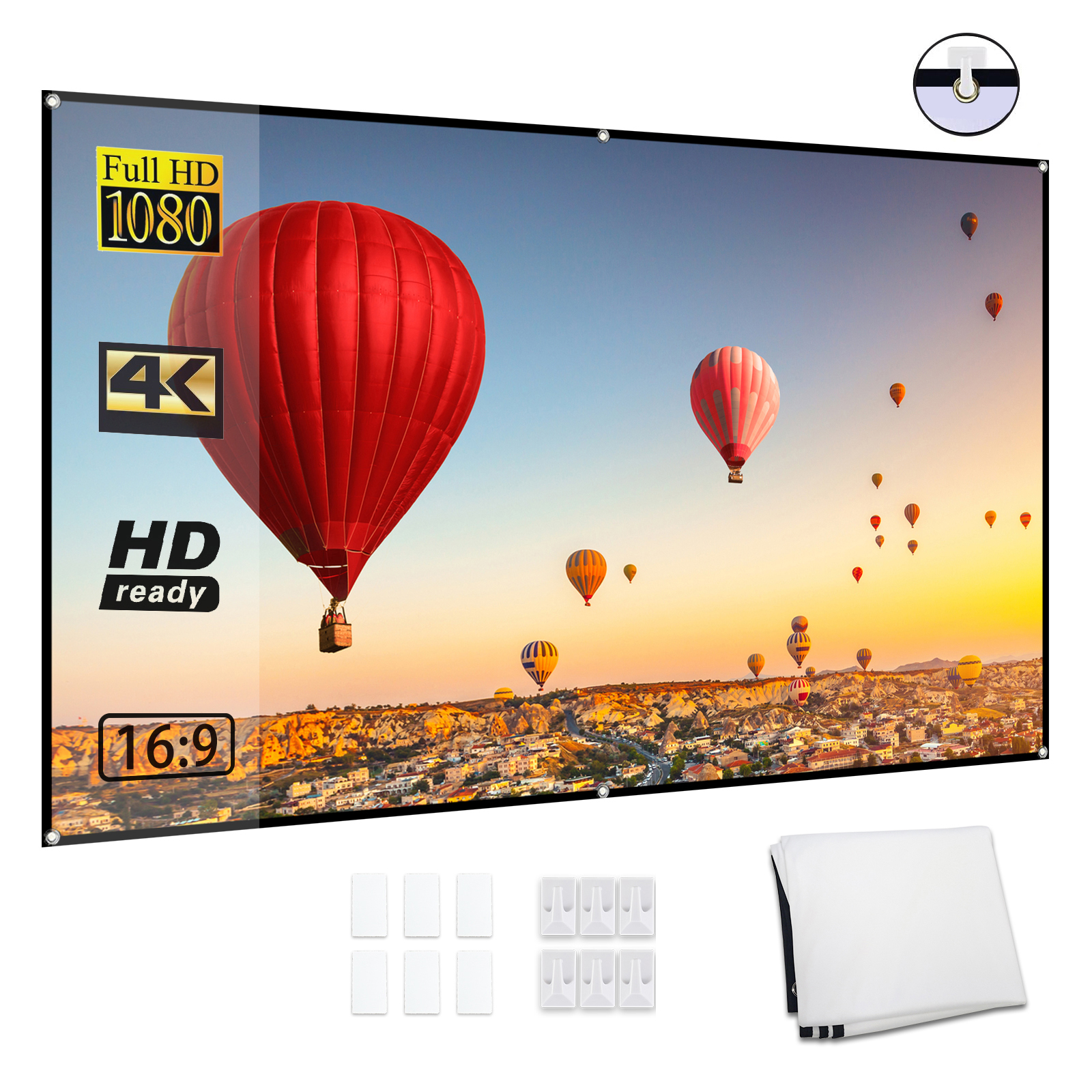 Home Cinema Screen - 80-inch Portable HD Projector Screen 16:9