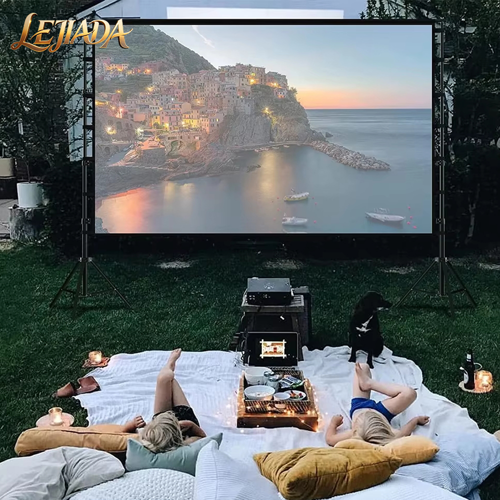 Home Cinema Screen - LEJIADA Double Bracket White Wrinkle Free