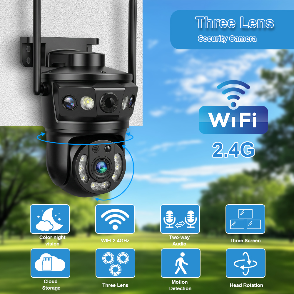 Three Lens WIFI IP Camera Outd - Home Cinema Screen recension och pris